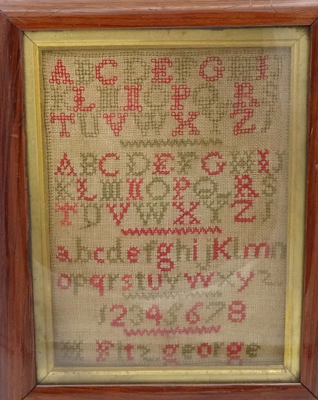 Victorian Framed Cross Stitch Sampler Signed Original Frame photo Art
