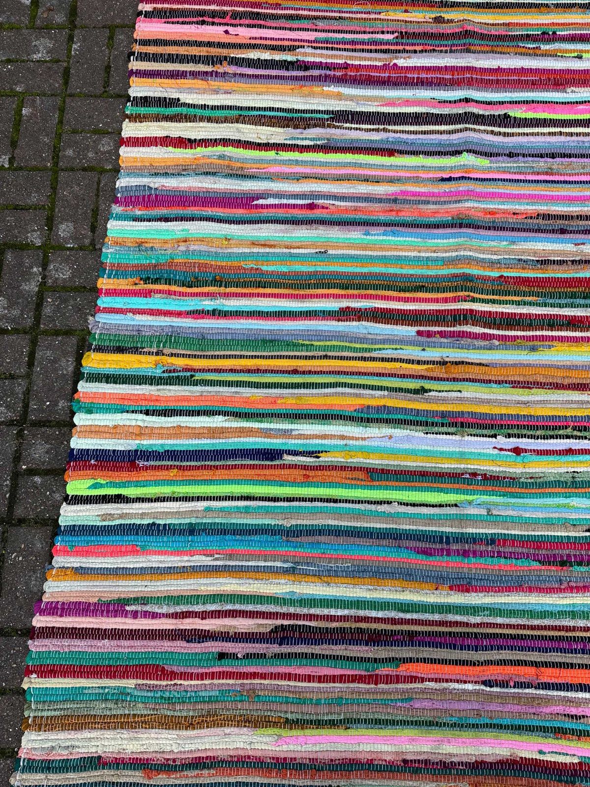 Textiles Large Handmade Multi Colour Rag Rug Vintage Boho Striped Woven Cotton Floor Mat Approx 8ft X 5ft photo