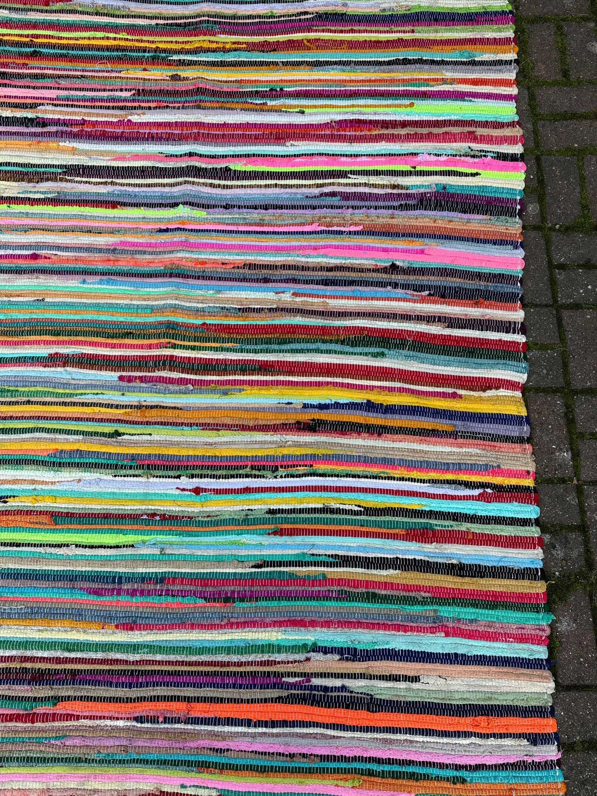 photo vinterior Large Handmade Multi Colour Rag Rug Vintage Boho Striped Woven Cotton Floor Mat Approx 8ft X 5ft