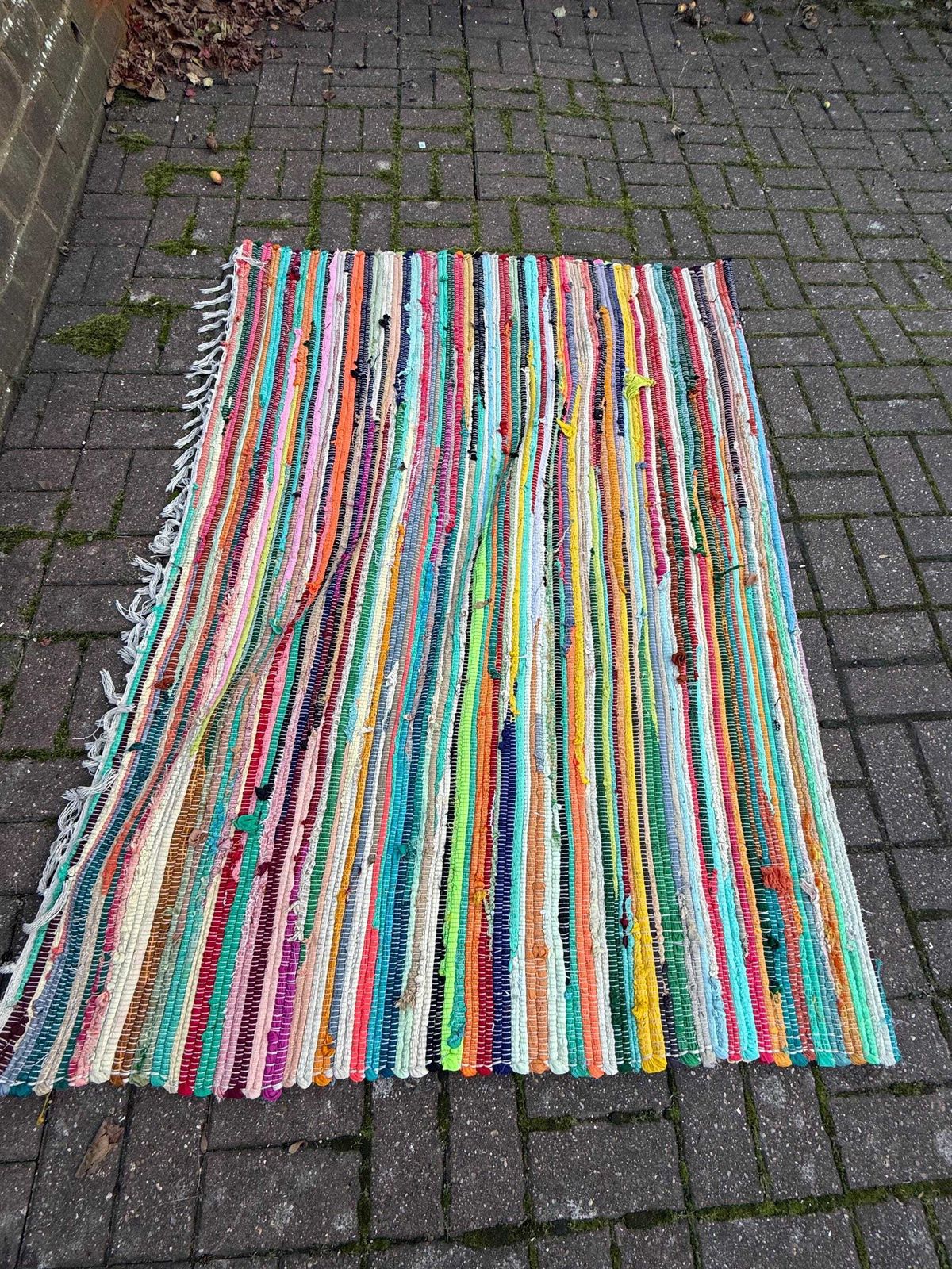 photo buy Large Handmade Multi Colour Rag Rug Vintage Boho Striped Woven Cotton Floor Mat Approx 8ft X 5ft
