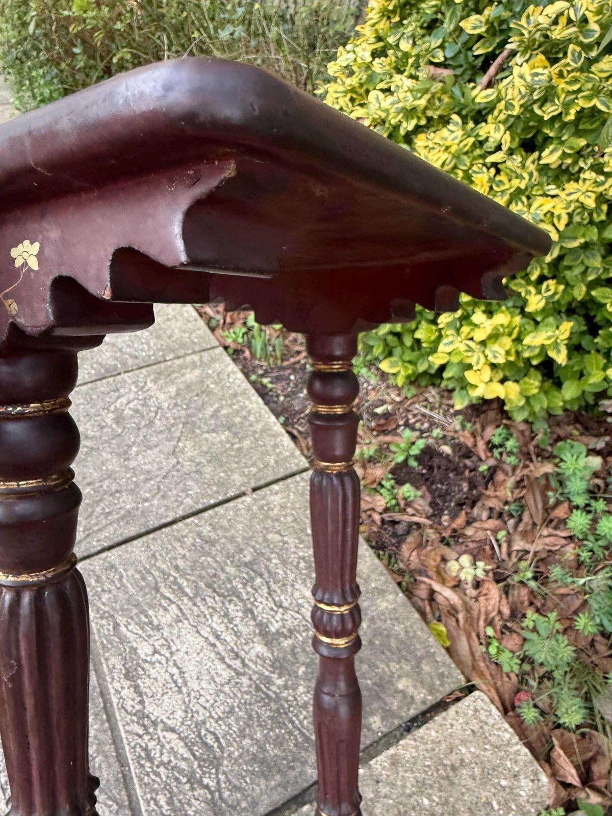 195.0 Antique Victorian Chinoiserie Plant Stand With Gilt Dragon Feet Side Table Lacquered. Oriental Design Side Table photo
