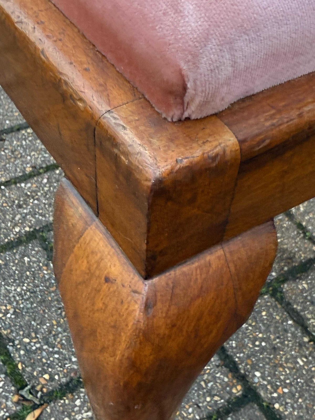 Antique 1920s Queen Anne Revival Stool With Cabriole Legs, Reupholstered Pink Velveteen Vintage Seating photo buy