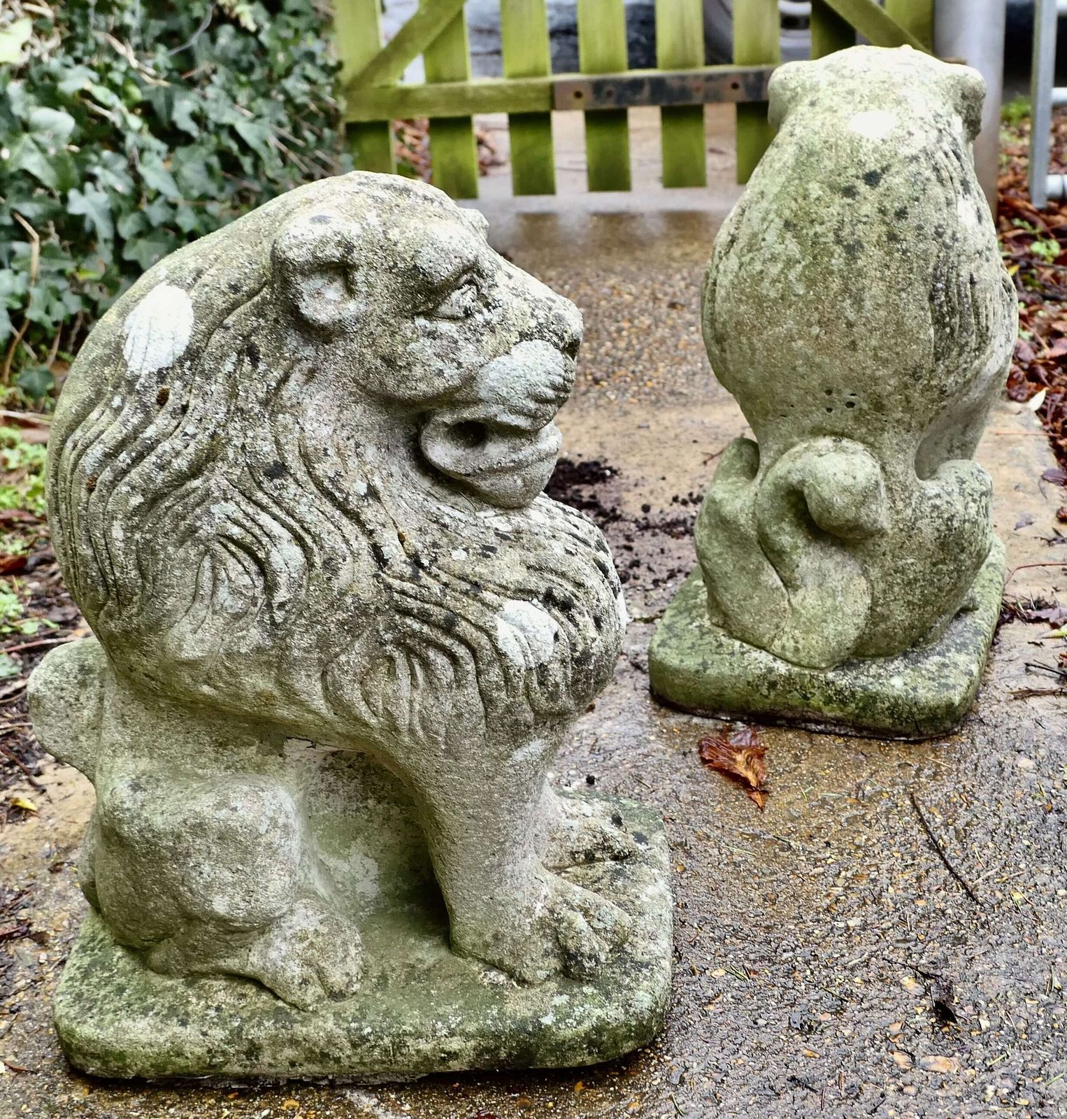 Pair Of Stone Lion Guardians These Are Weathered Statues Of 2 Lions photo buy