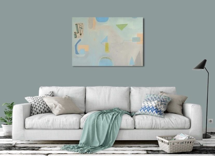 Original Abstract Painting – Blue Moon Rising 2 By Maggie Laporte Banks | Large Contemporary Signed Canvas photo furniture