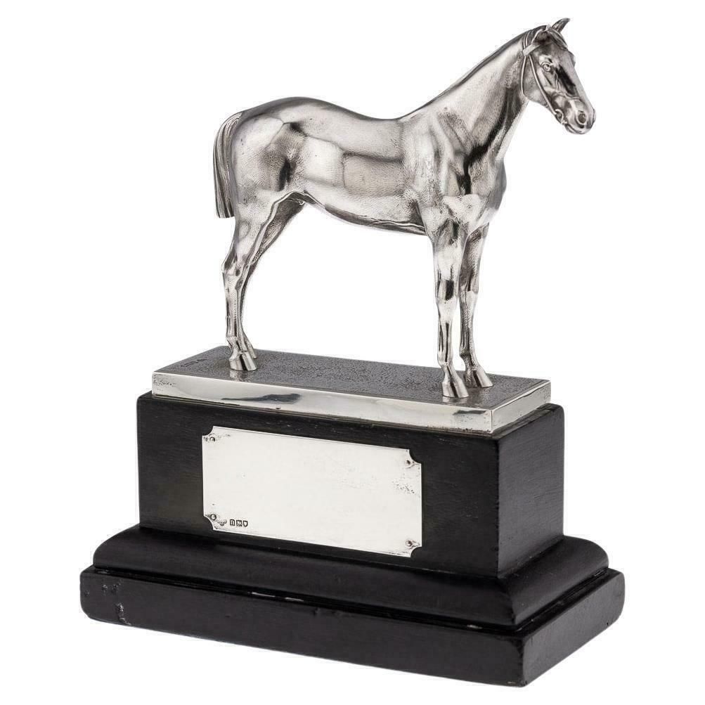 Antique 20th Century Edwardian English Solid Silver Horse Trophy On Stand C.1908