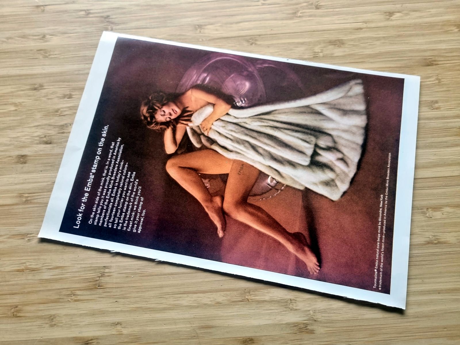 Vintage Pin Up Art, Emba 1960s Glamour Advertisement, Reclining Nude White Wrap Coat Scene, Original Midcentury Magazine Page photo Art