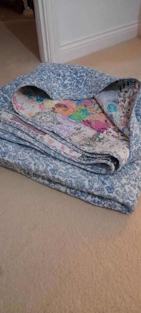 Vintage Cotton Reversible King Size Patchwork Indian Block Print Bedspread Quilt 250x210cm photo Textiles