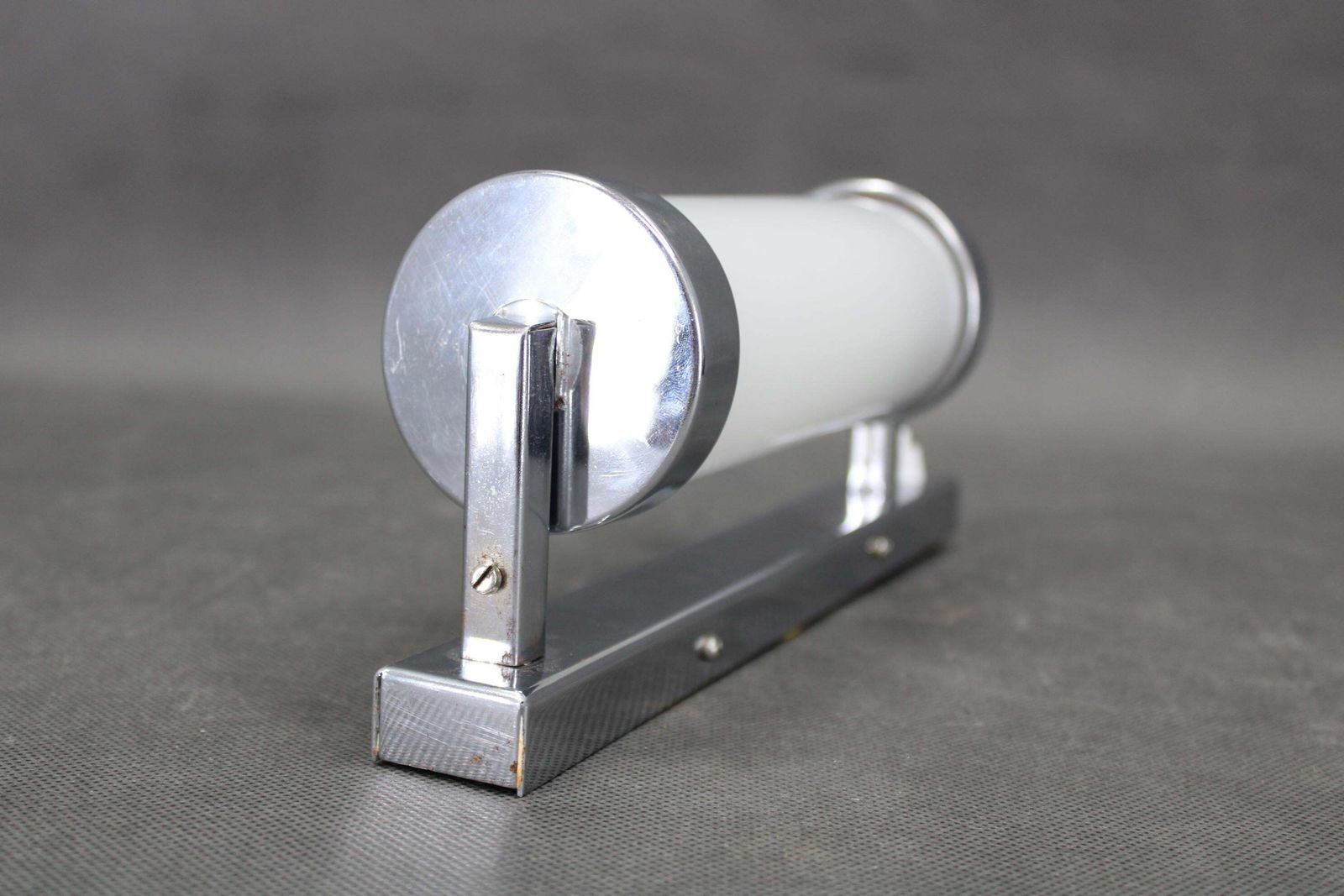 1930s Bauhaus Chrome And Milk Glass Tubular Wall Light, Czechoslovakia, Restored photo 330.0