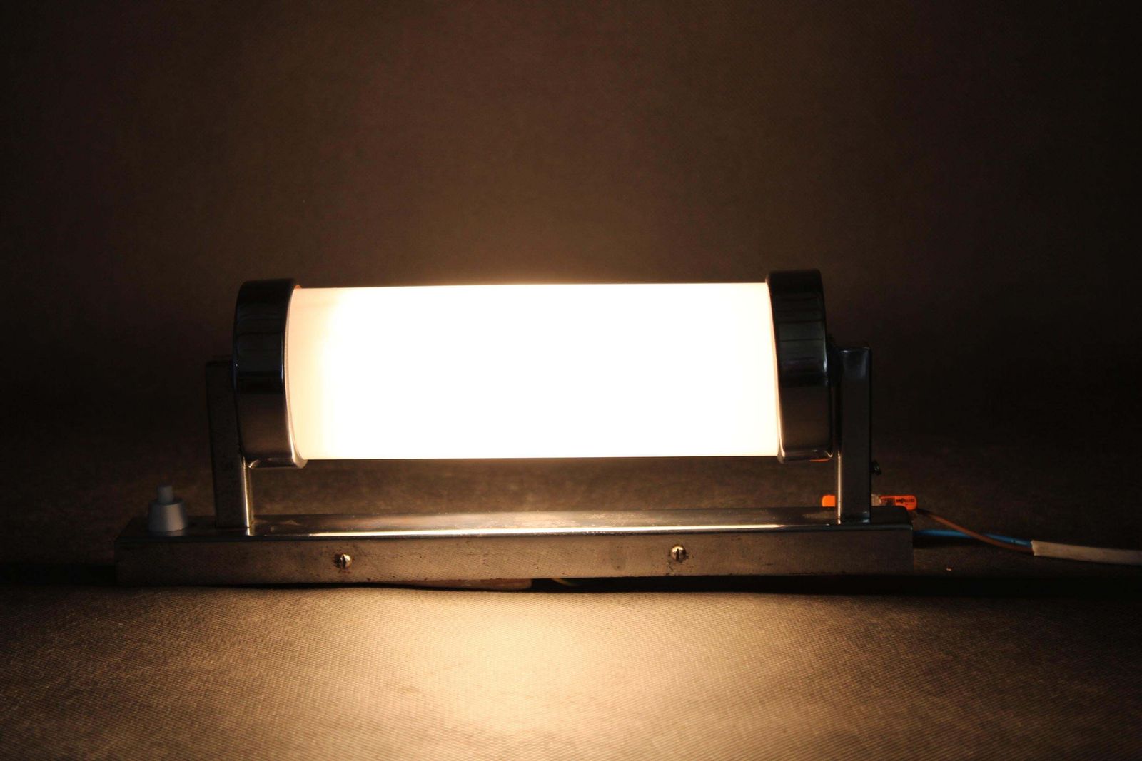Lighting 1930s Bauhaus Chrome And Milk Glass Tubular Wall Light, Czechoslovakia, Restored photo