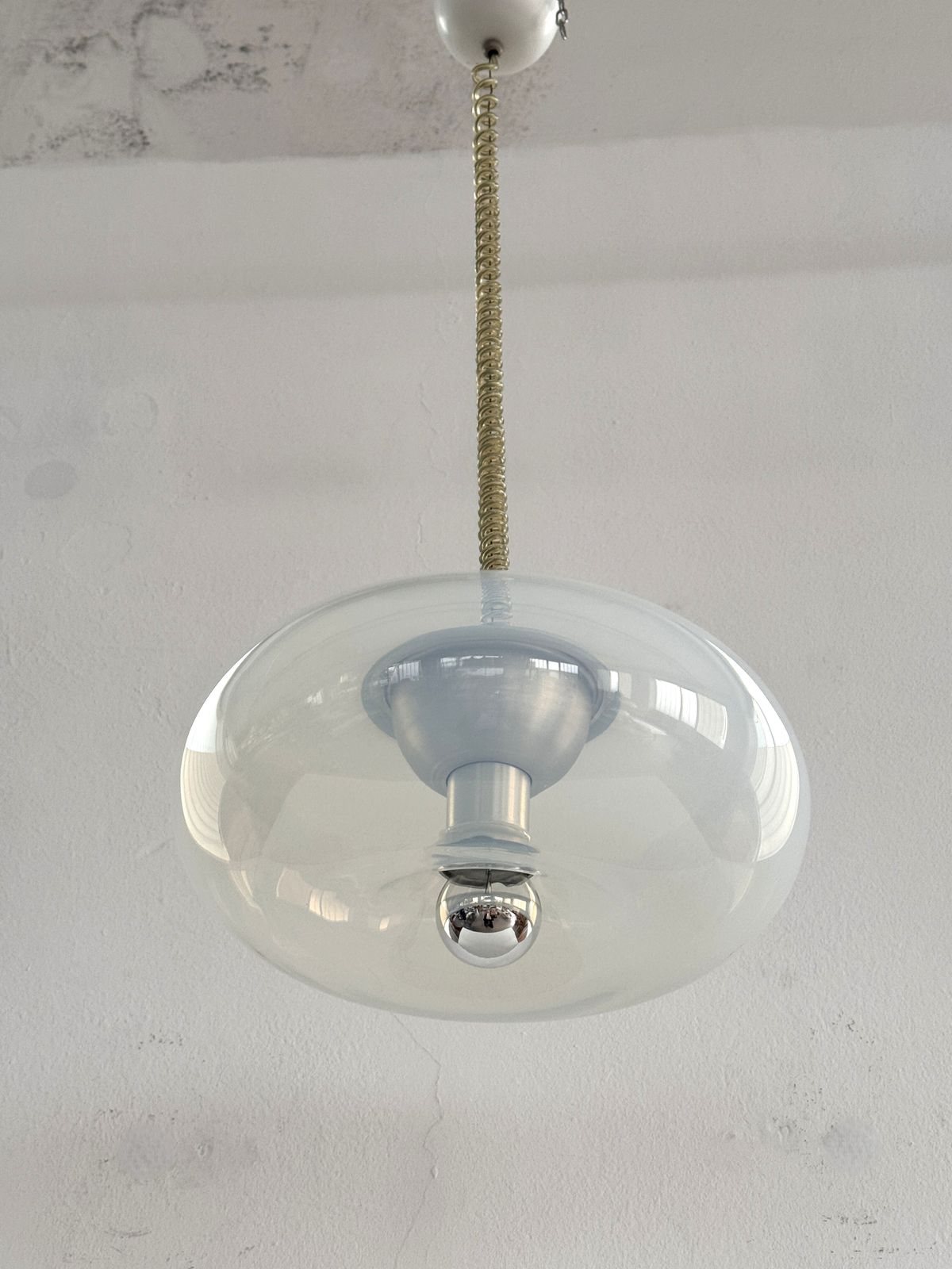 Italian Midcentury Opaline Pendant Light Medusa By Carlo Nason For Leucos, 1970s