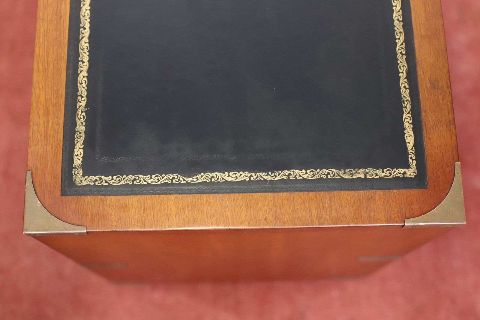 photo furniture Lovely Military Campaign Style  Leather Top Two Drawers Chest