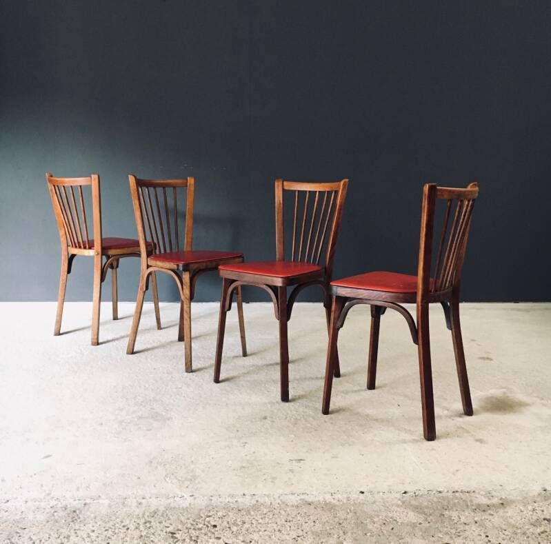 photo furniture 1950's French Reconstruction Design Bistro Chairs By Baumann
