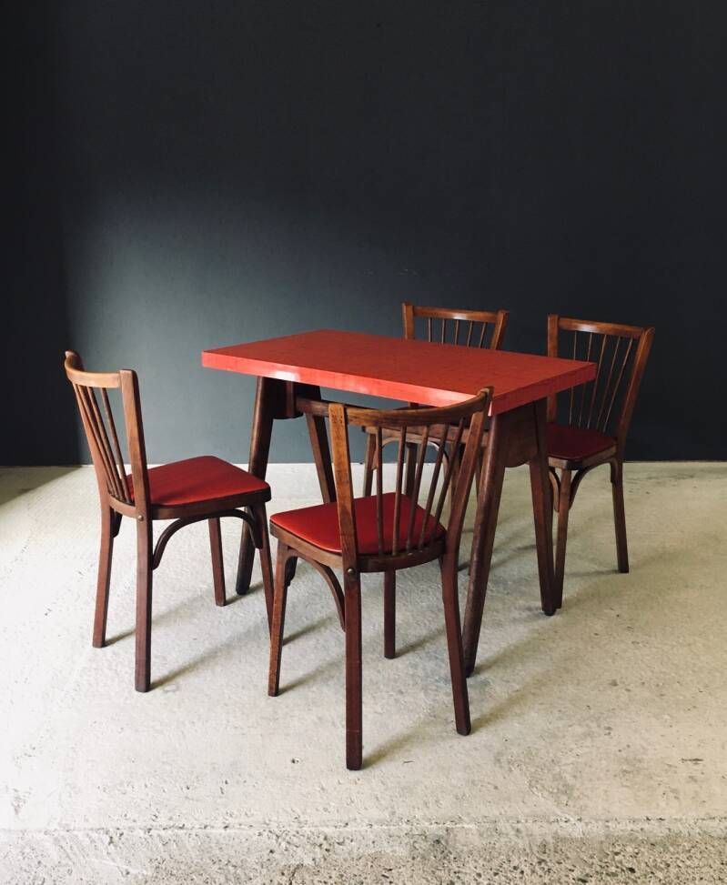 Furniture 1950's French Reconstruction Design Bistro Chairs By Baumann photo