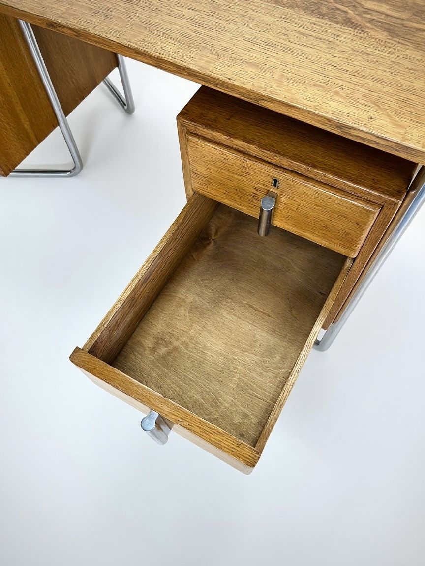 Oliver Percy Bernard For Pel Modernist Oak And Chrome Executive Desk, British C. 1931 photo vinterior