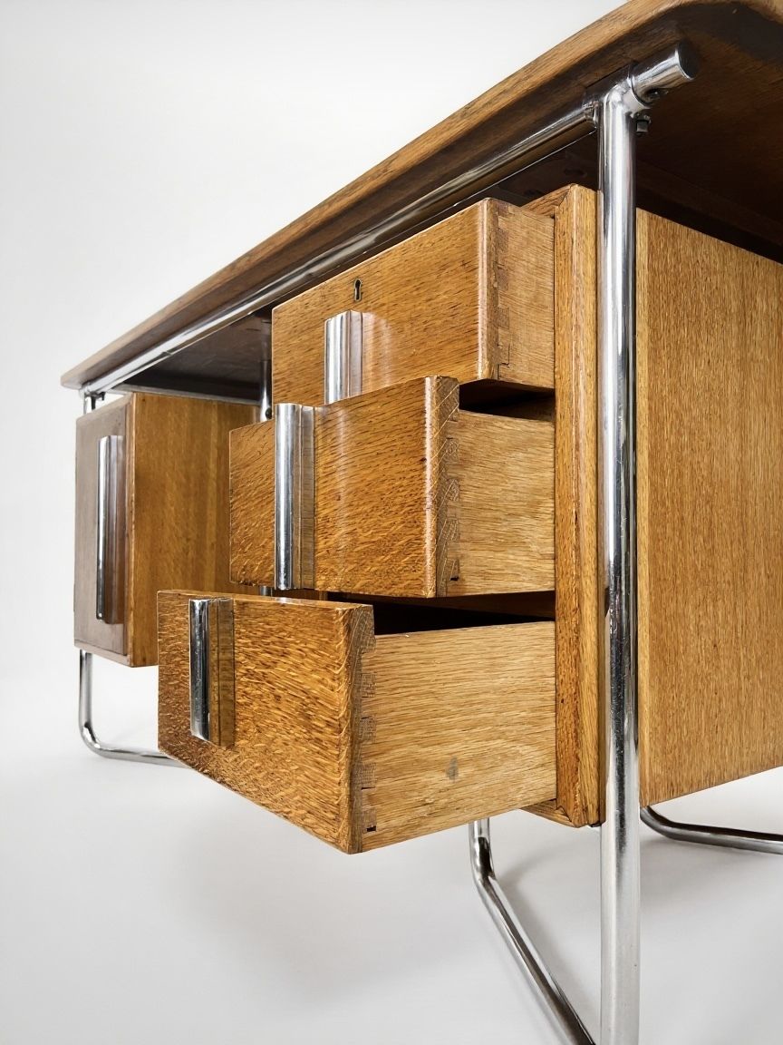 Oliver Percy Bernard For Pel Modernist Oak And Chrome Executive Desk, British C. 1931 photo vintage
