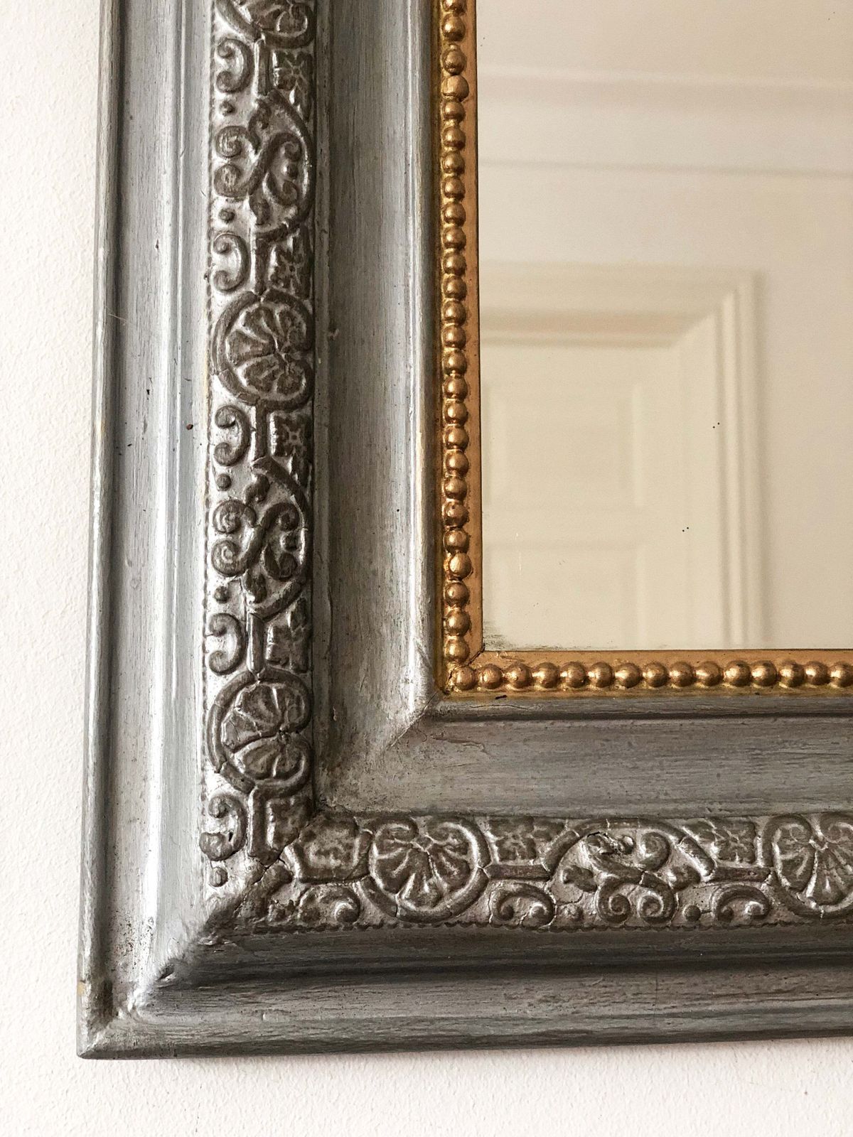 Antique French Louis Philippe Mirror – Grey And Gold, Late 19th Century photo furniture