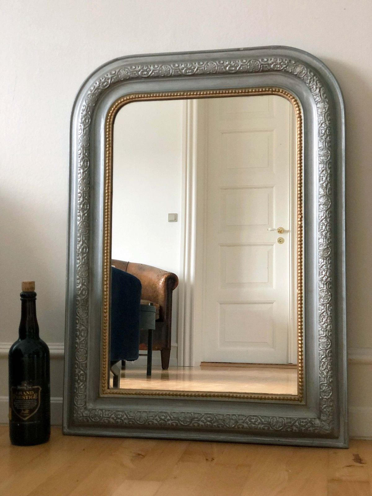 Antique French Louis Philippe Mirror – Grey And Gold, Late 19th Century photo Home Decor