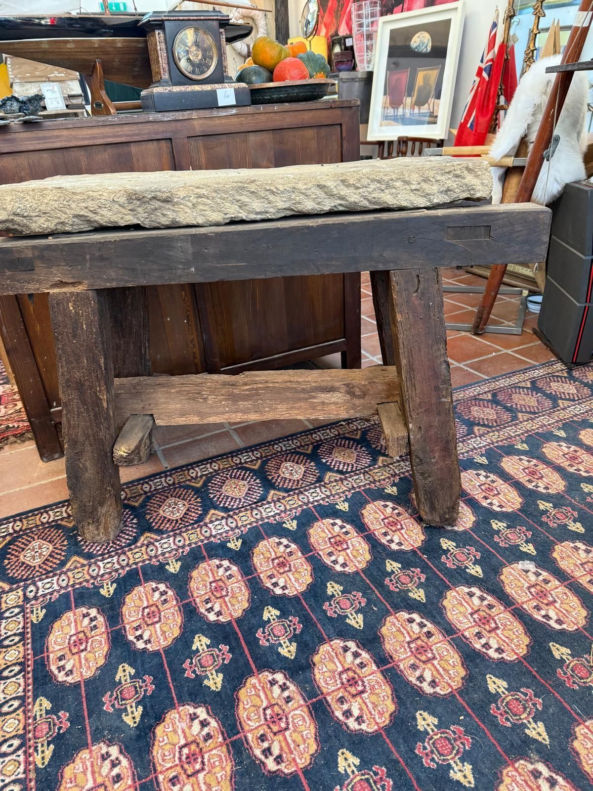 Thumbnail: 18th Century French Oak Pig Bench With Stone Top  Thumbnail: 18th Century French Oak Pig Bench With Stone Top  Thumbnail: 18th Century Fren photo for sale