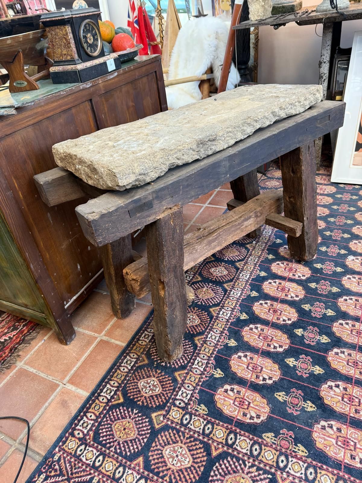 Thumbnail: 18th Century French Oak Pig Bench With Stone Top  Thumbnail: 18th Century French Oak Pig Bench With Stone Top  Thumbnail: 18th Century Fren photo Furniture