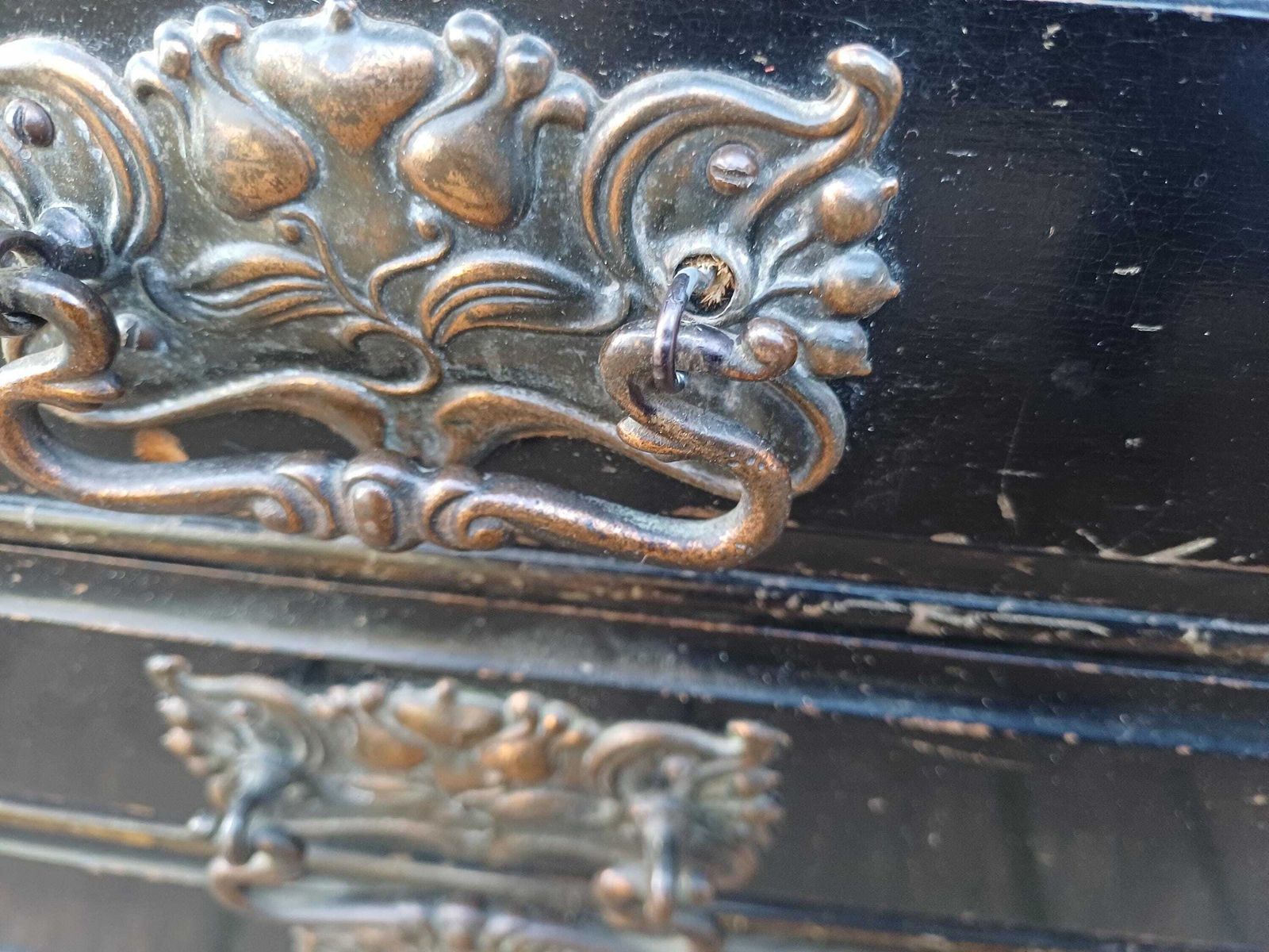 Vintage Black Painted Music Chest, 1910s Sheet Music Cabinet With Ornate Handles, Tall Narrow Storage, Antique Storage Solution Papers Etc photo Furniture