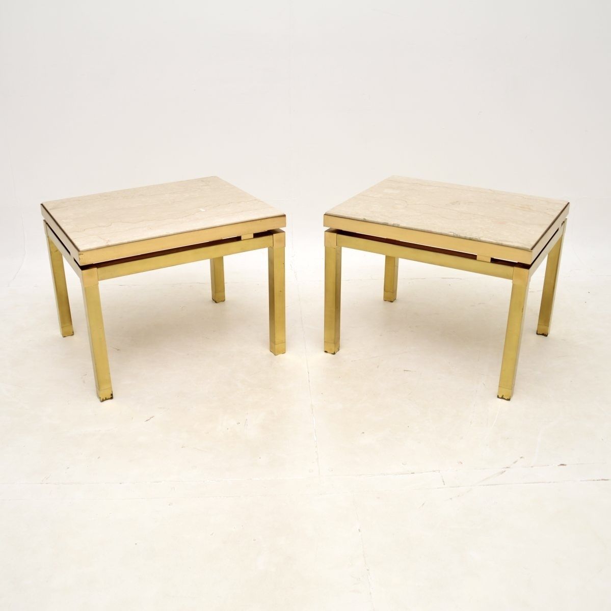 Pair Of Vintage Italian Brass And Marble Side Tables