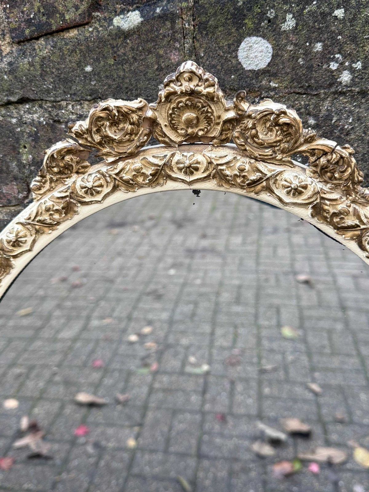 Vintage Ornate Oval Wall Mirror With Gold Rococo Frame – 1970s French Baroque Décor photo for sale