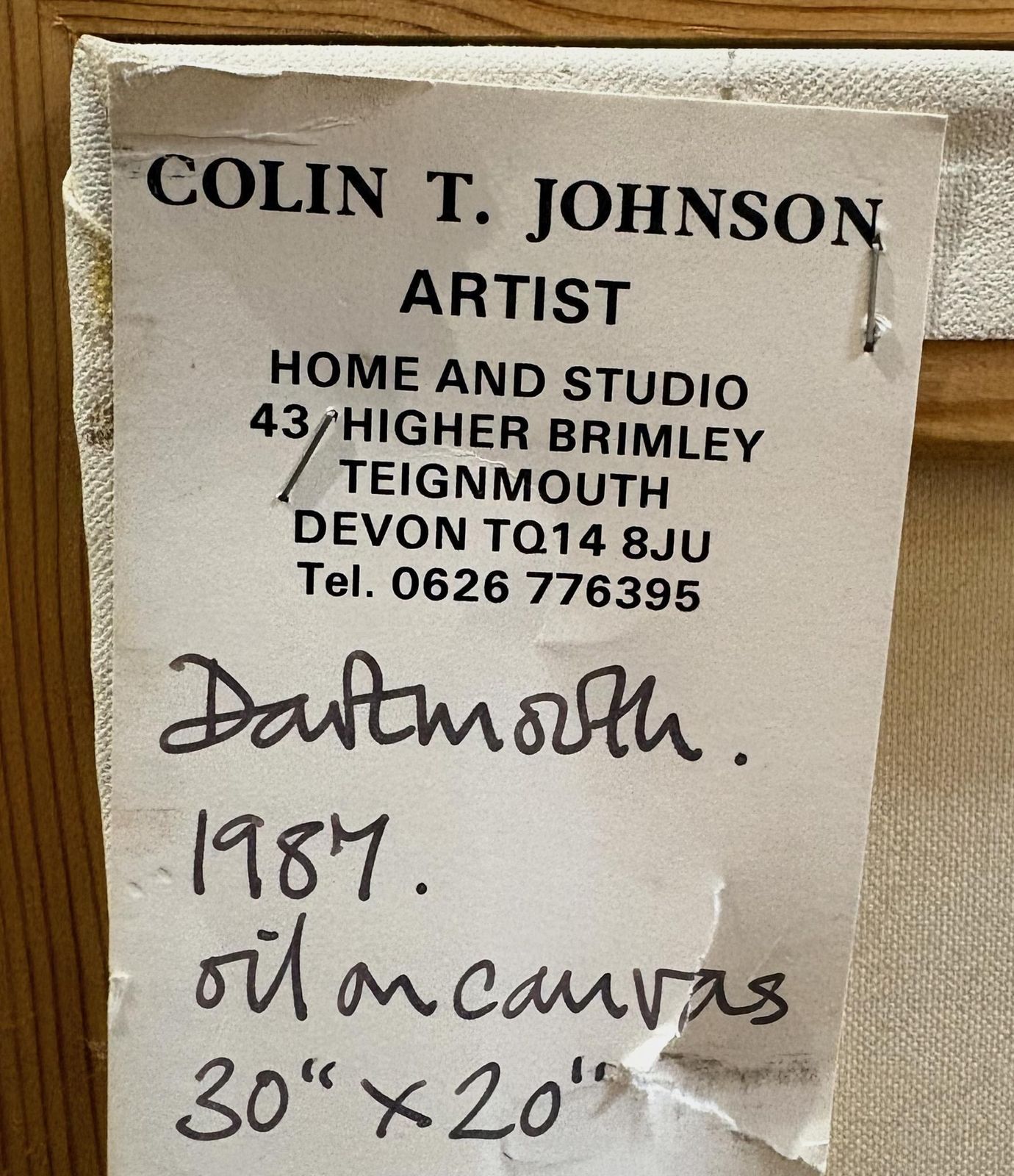 Colin T Johnson, Dartmouth Devon '87 Oil On Canvas photo Art