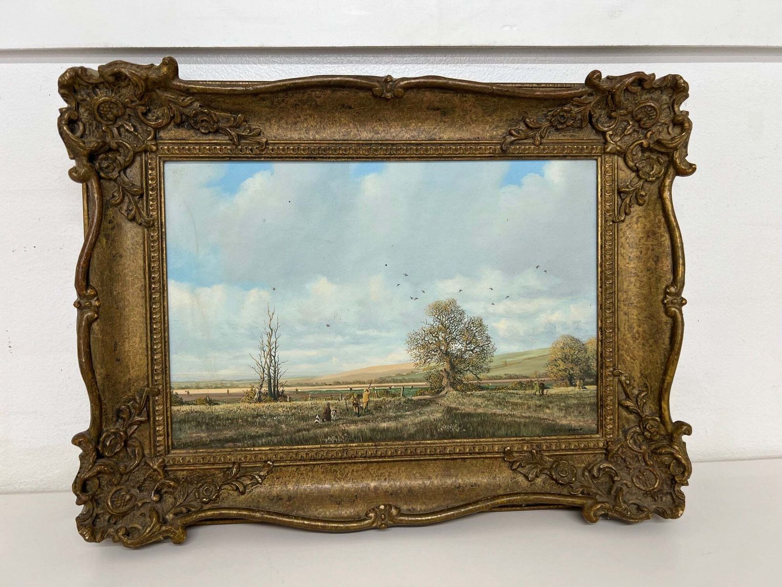A Pheasant Shooting Scene Miniature Watercolour In A Ornate Gilt Frame By Artist Nicholas Mace