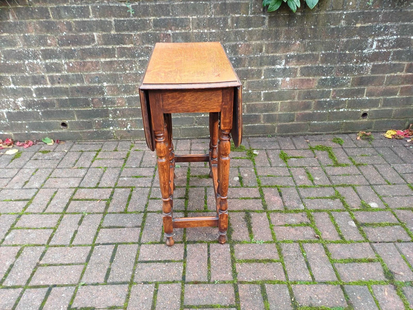 Antique Oak Gateleg Drop Leaf Table Early 20thc Turned Leg Vintage Dining Kitchen Side Table With Barley Twist photo vinterior