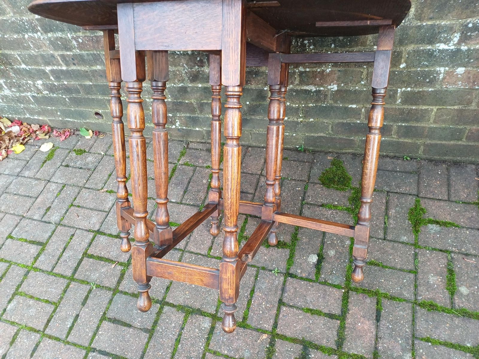 Furniture Antique Oak Gateleg Drop Leaf Table Early 20thc Turned Leg Vintage Dining Kitchen Side Table With Barley Twist photo