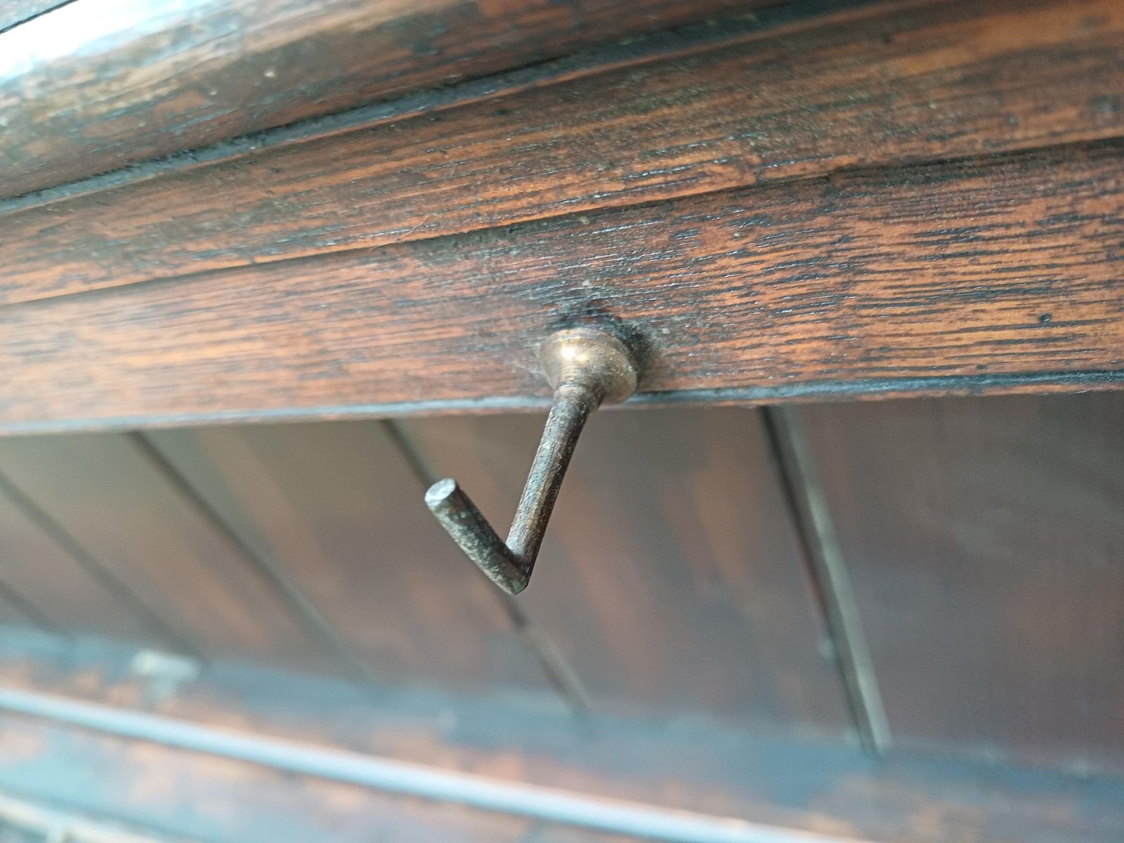 photo for sale Antique Victorian Plate Rack, Pine & Oak Wall Shelf With Brass Hooks Early 19th Century Plate Display, Kitchen Decor