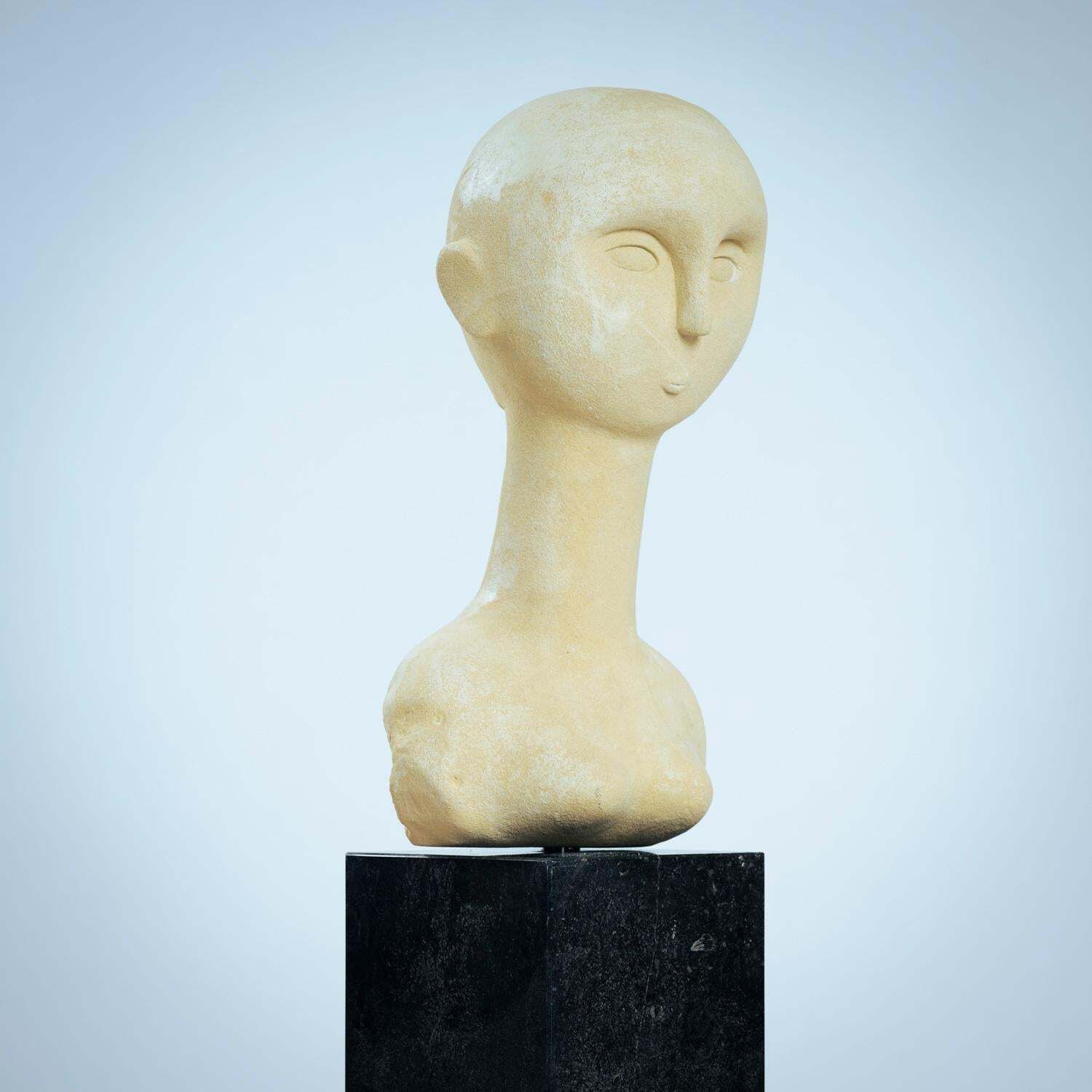 Modernist Bust Sculture Of A Woman In Sandstone photo furniture