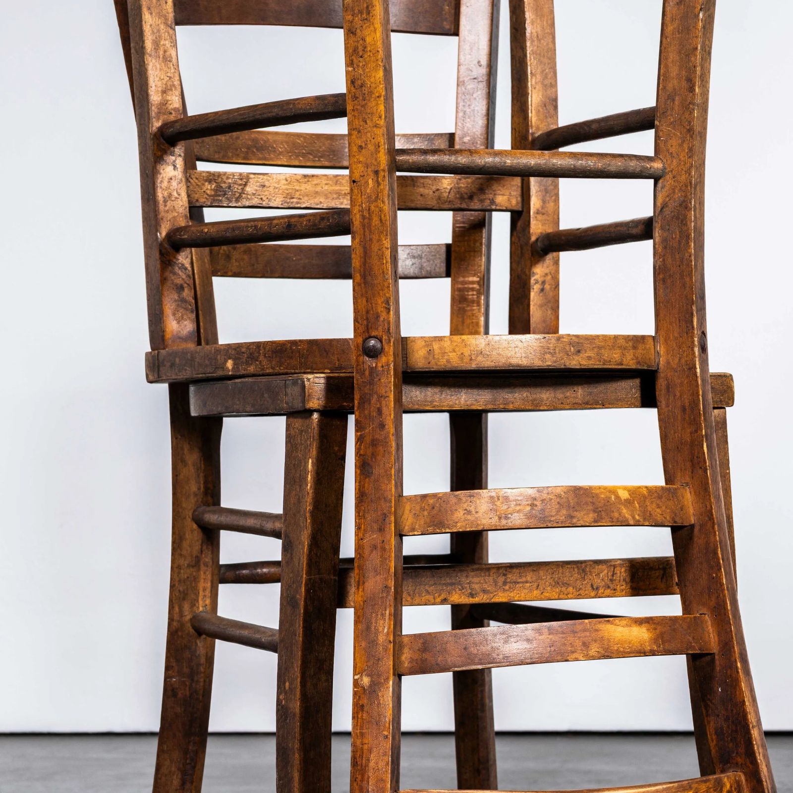 1930’s French Farmhouse Perforated Seat Dining Chairs – Set Of Five photo furniture