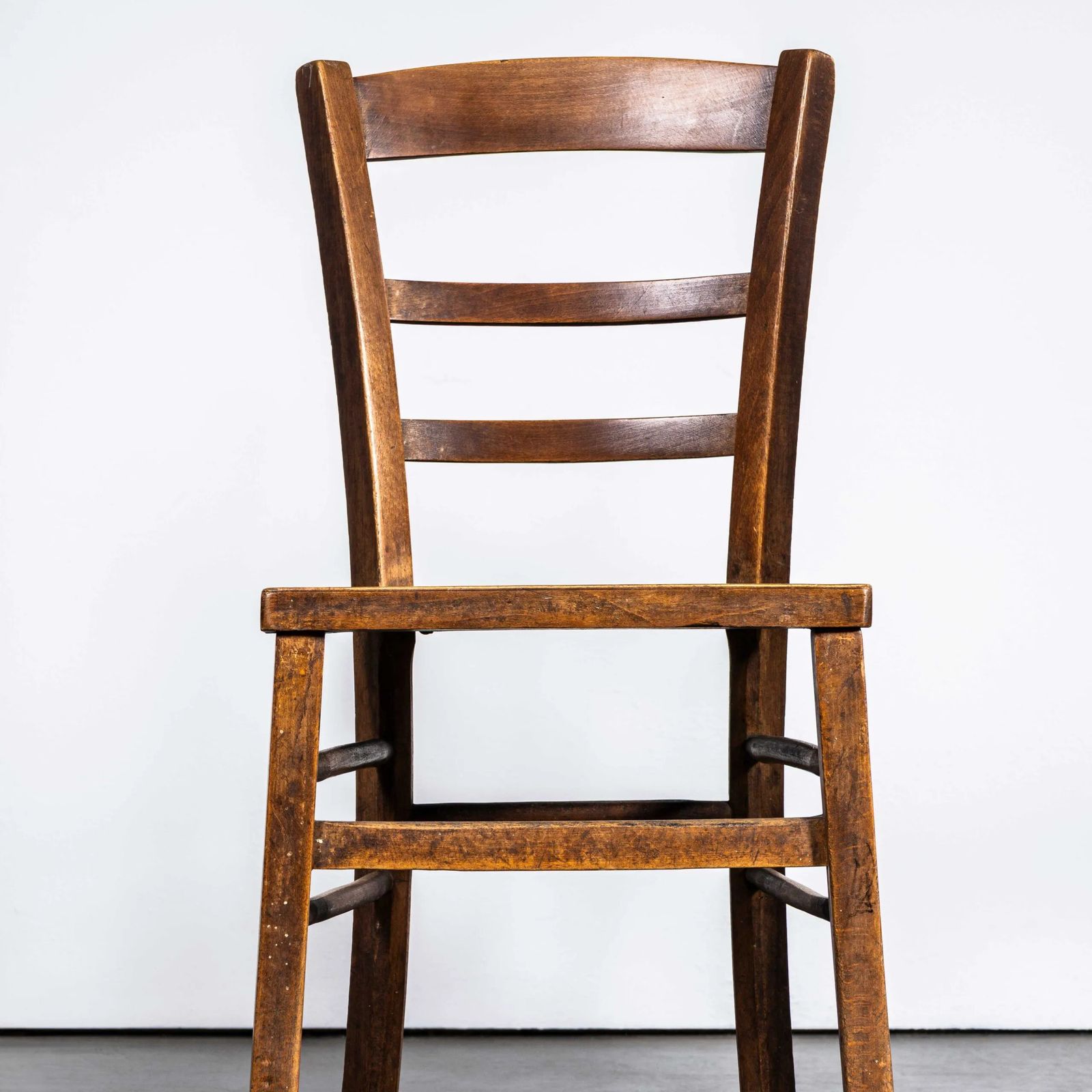 1930’s French Farmhouse Perforated Seat Dining Chairs – Set Of Five photo for sale