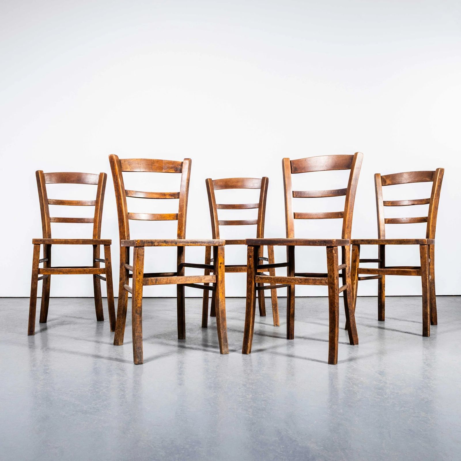 1930’s French Farmhouse Perforated Seat Dining Chairs – Set Of Five photo Furniture