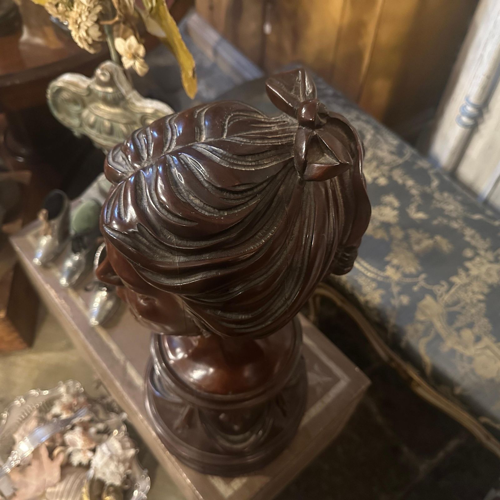 1079.0 A Sicilian Art Nouveau Wood Sculpture Of A Bust Of A Young Woman photo