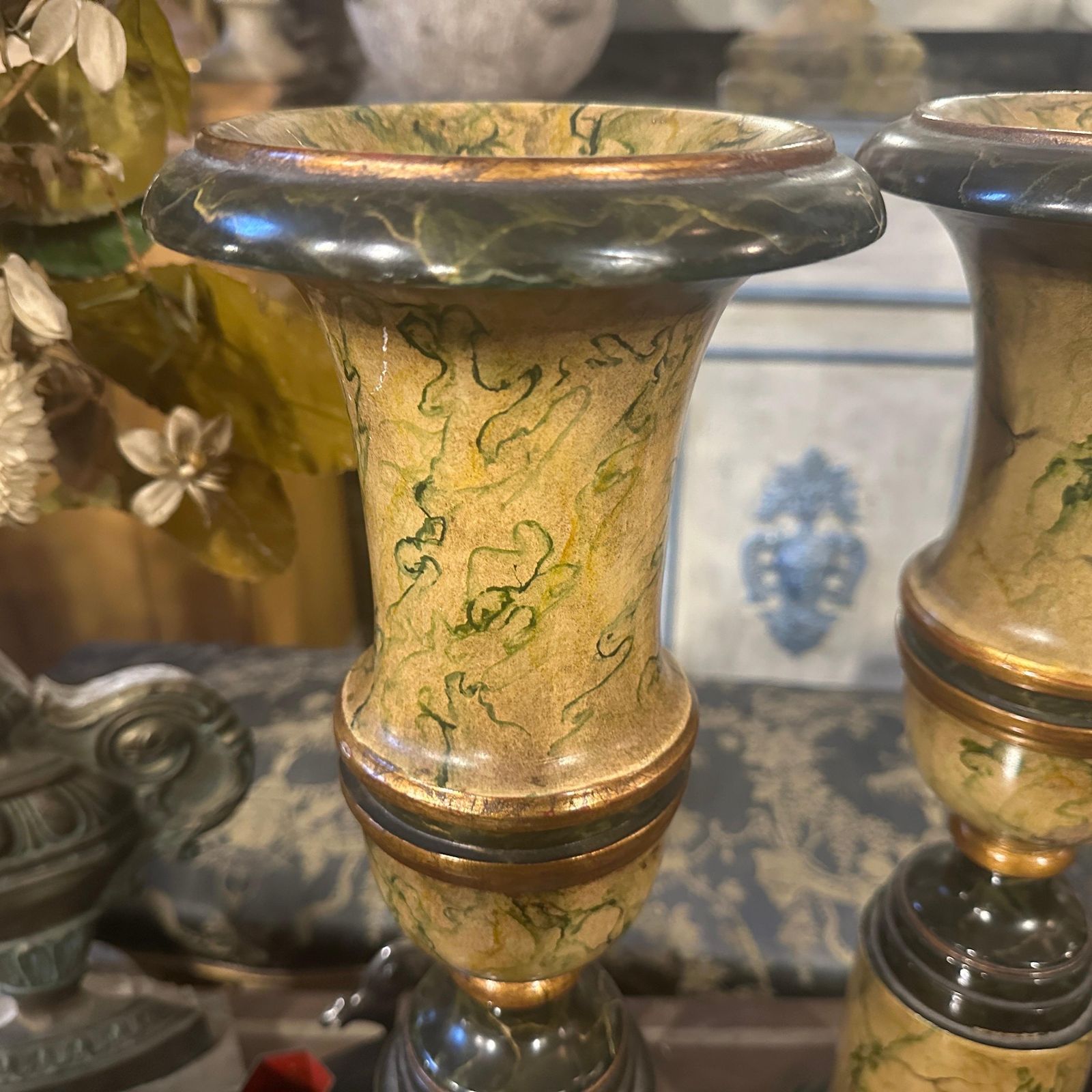 Two Art Deco Faux Marble Lacquered Wood Italian Vases photo furniture