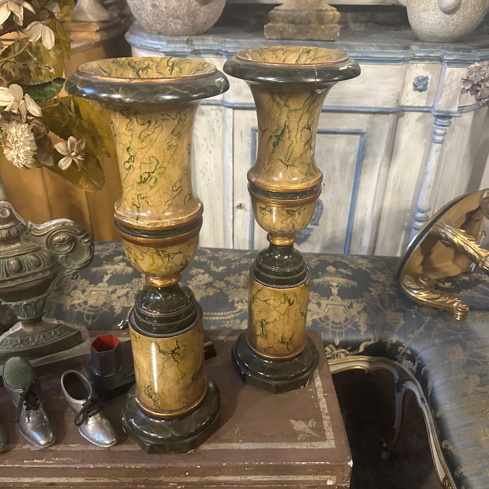 Two Art Deco Faux Marble Lacquered Wood Italian Vases photo 1169.0