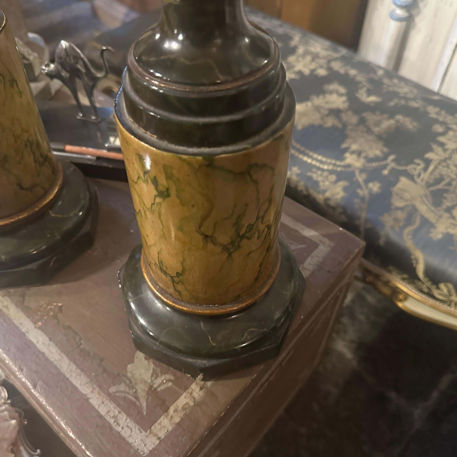 Two Art Deco Faux Marble Lacquered Wood Italian Vases photo vinterior