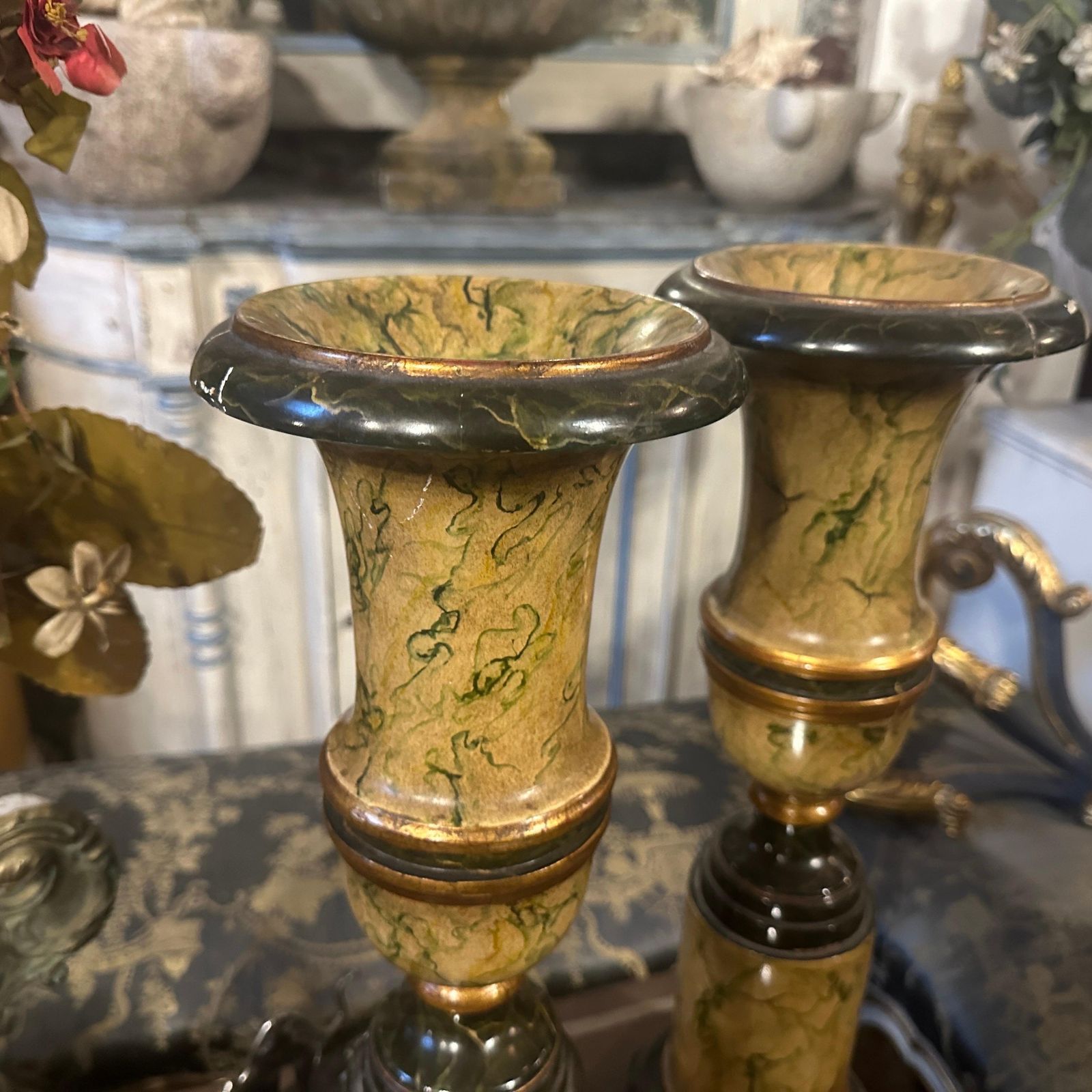 1169.0 Two Art Deco Faux Marble Lacquered Wood Italian Vases photo