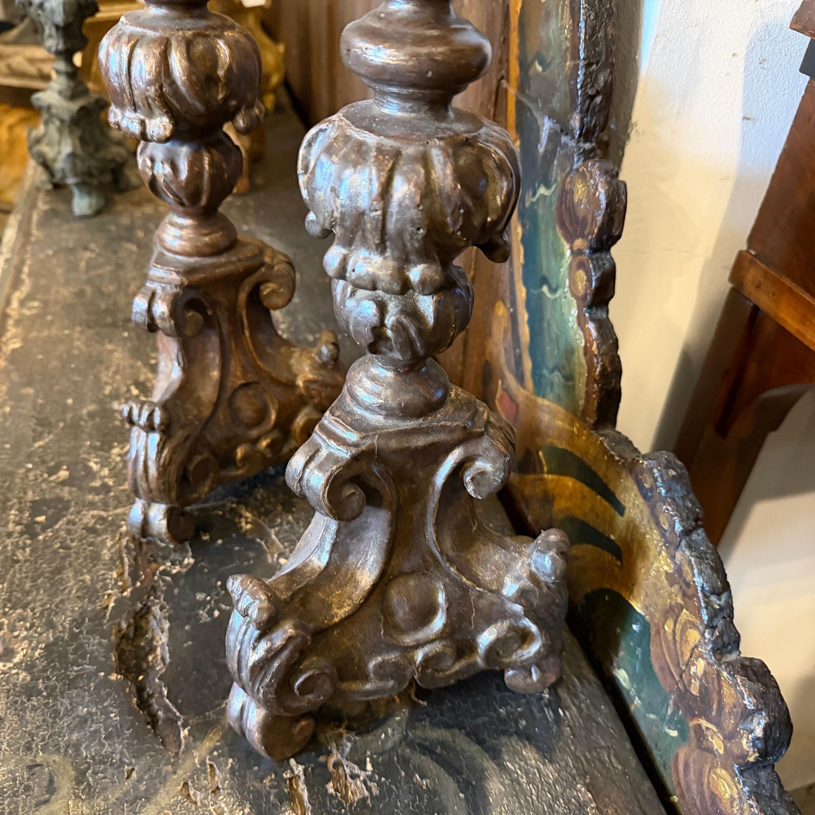 A Pair Of Louis XVI Hand Carved Wood Antique Sicilian Torcheres photo Home Decor