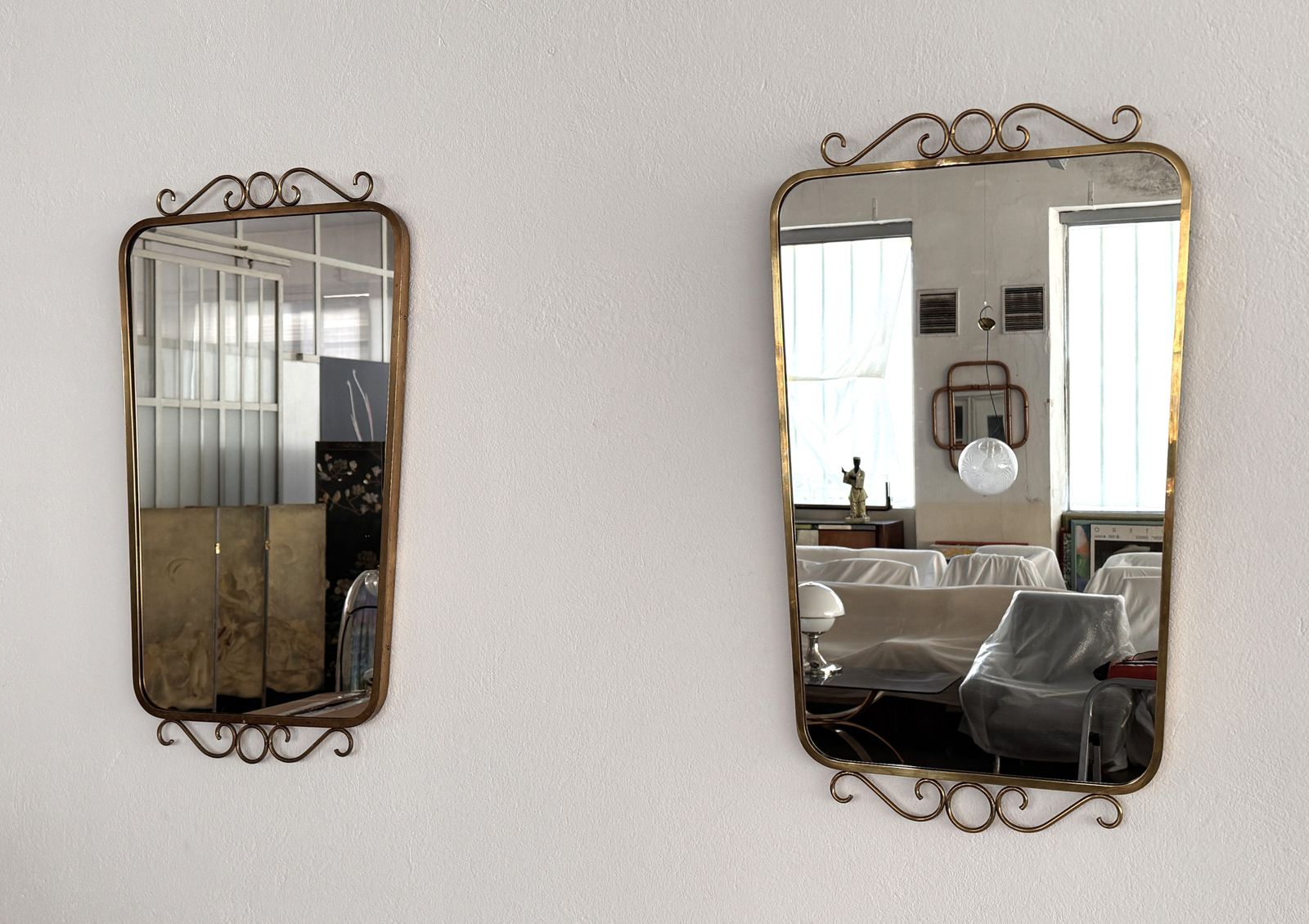 Italian Midcentury Brass Wall Mirror In Gio Ponti Style, 1970s photo for sale