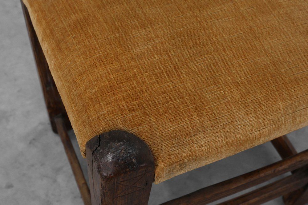 photo for sale Spanish Hand Carved Oak Side Chair With Velour Seat, 19th Century