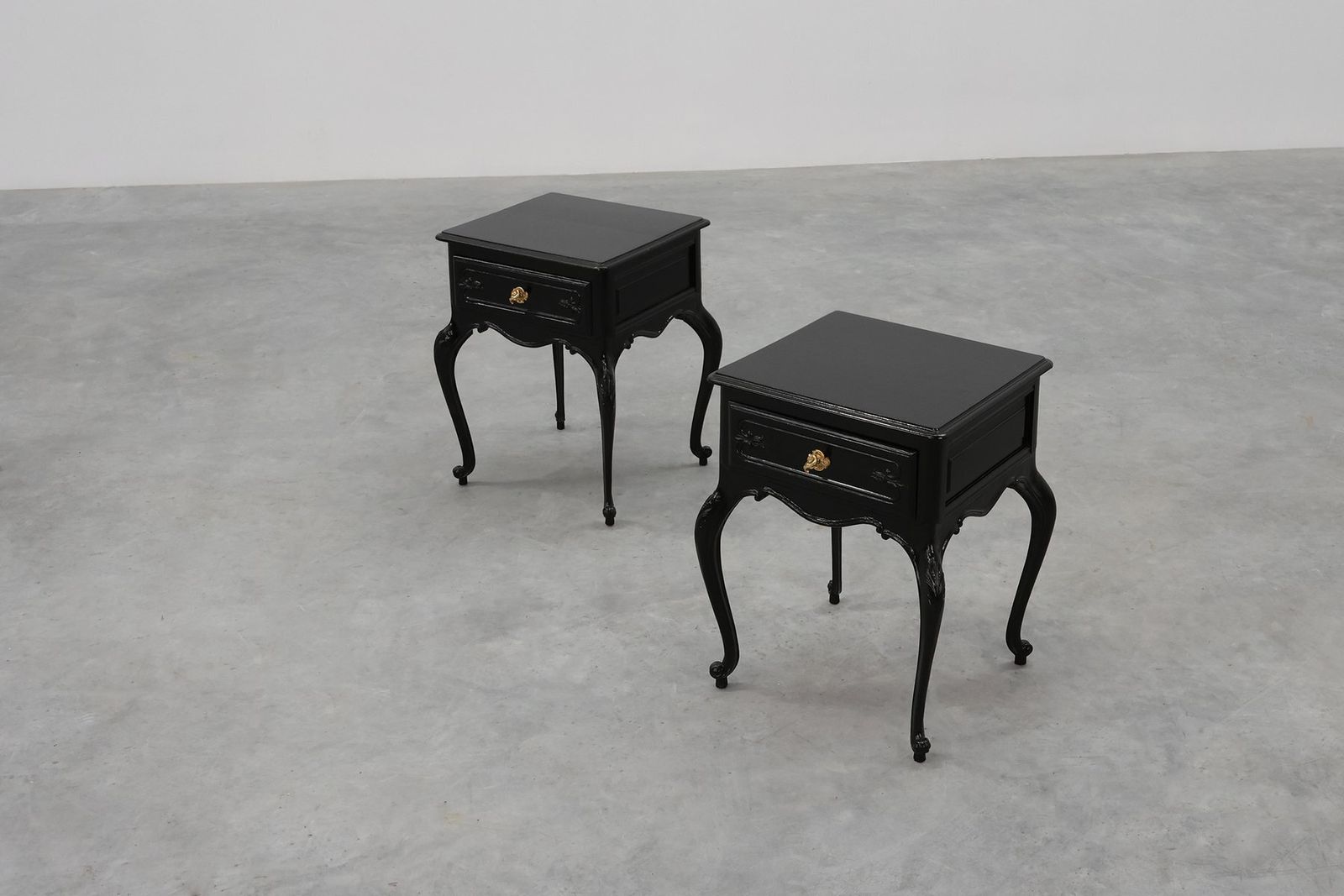 Louis XV Style Nightstands In Black Lacquered Oak, France, 1950s, Set Of 2 photo 1583.0