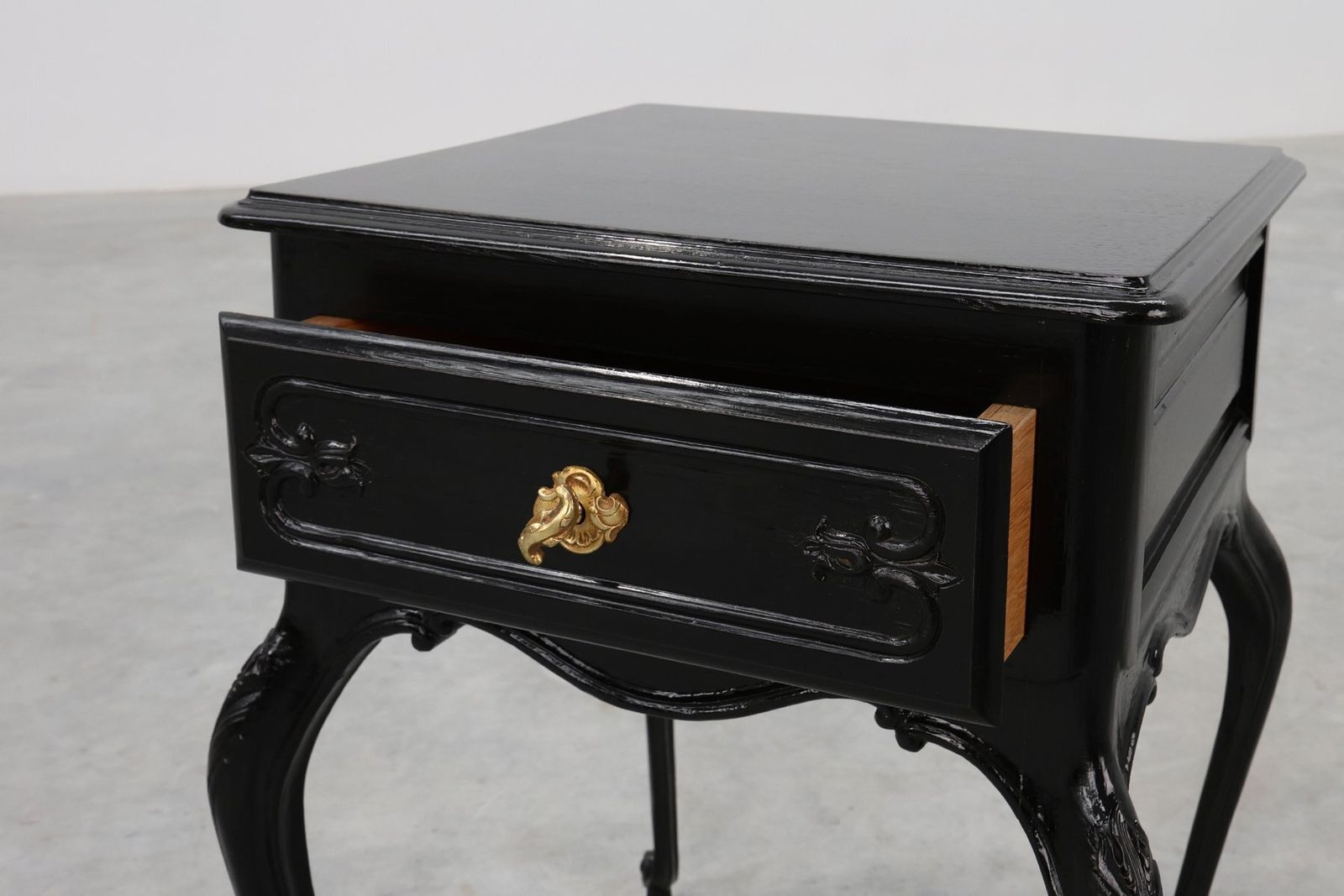 Louis XV Style Nightstands In Black Lacquered Oak, France, 1950s, Set Of 2 photo buy