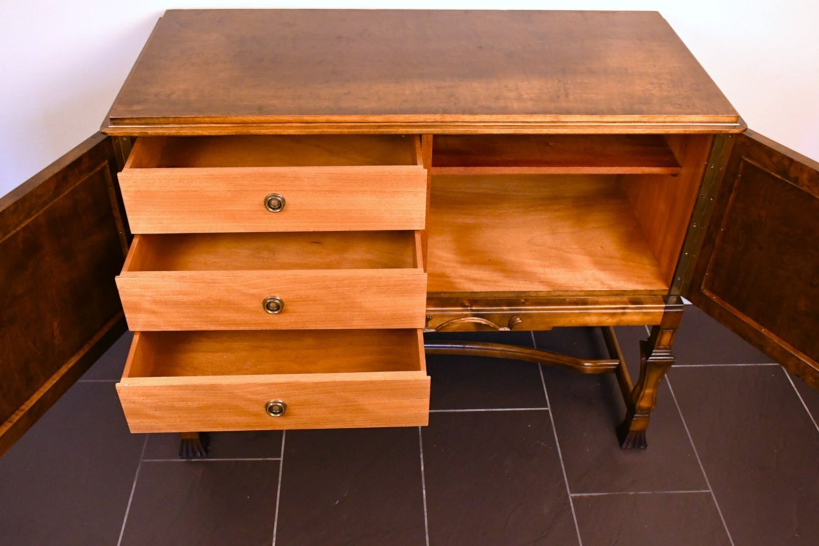 Furniture Swedish Grace Flamed Birch Sideboard From Seffle Möbelfabrik, Late 1920s photo