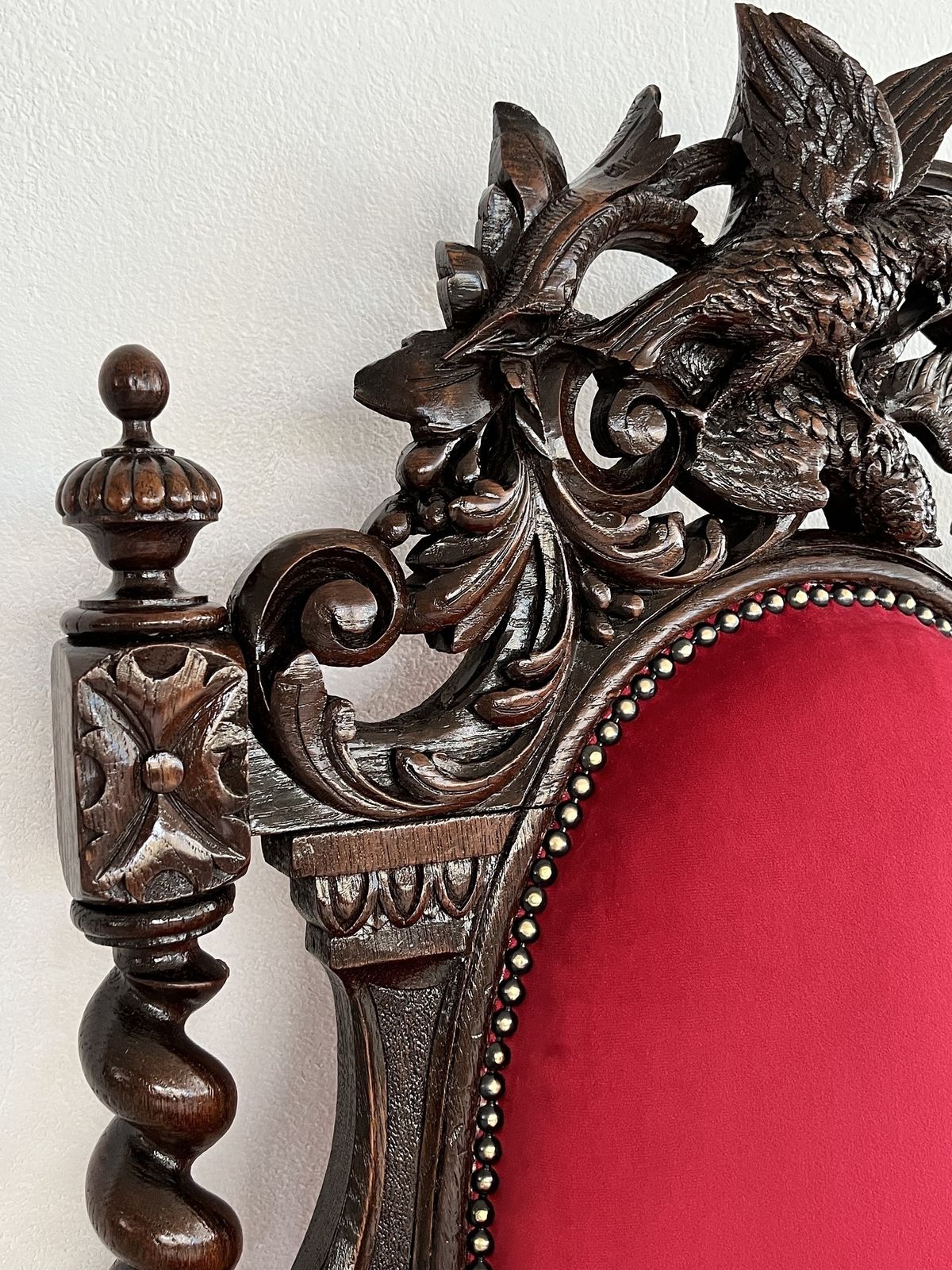 Furniture Italian Baroque Throne Armchair In Nutwood Reupholstered In Velvet photo