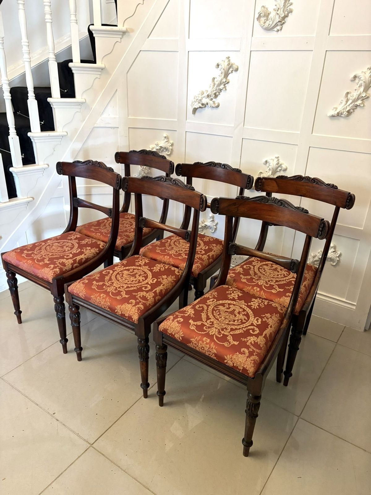 photo furniture Antique Set Of Six Quality 19th Century Carved Rosewood Dining Chairs
