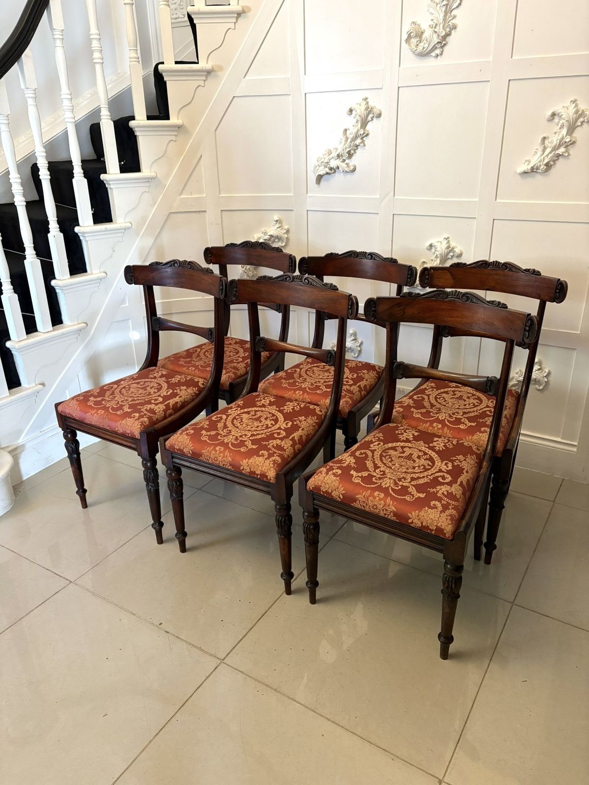 photo for sale Antique Set Of Six Quality 19th Century Carved Rosewood Dining Chairs