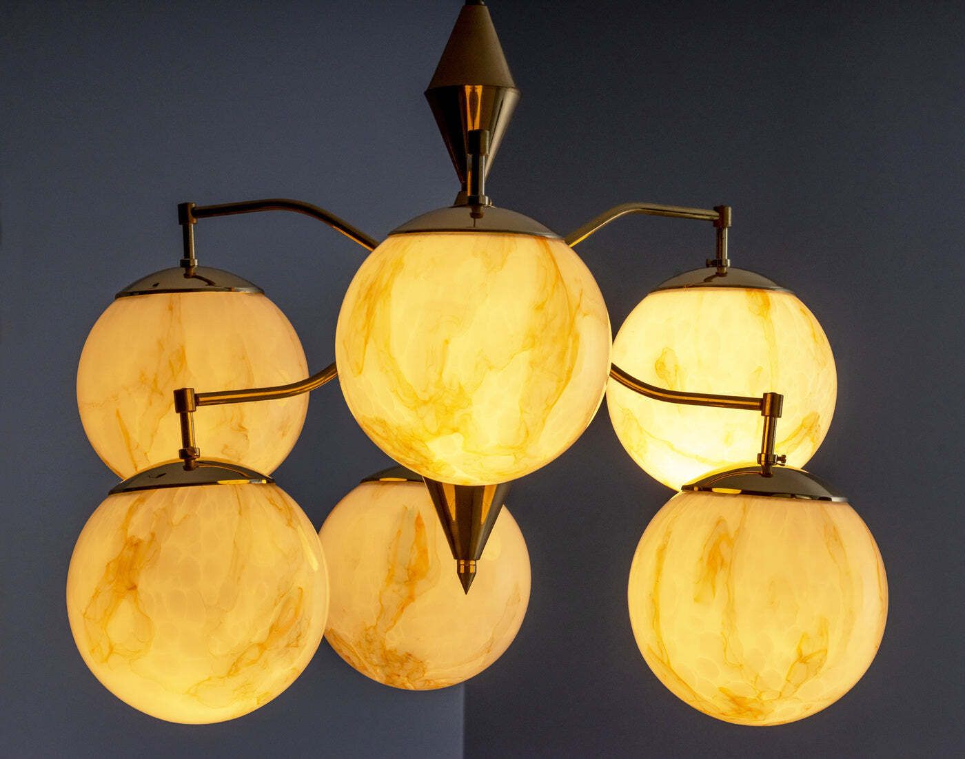 Vintage Marbled Glass Chandelier, 1960s–1980s, Czechoslovakia photo vinterior